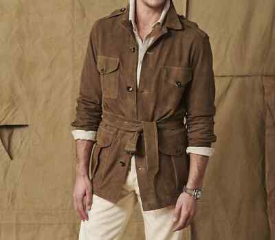 New Handmade Brown Men's Leather Jacket Pure Soft Stylish Suede Designer Casual