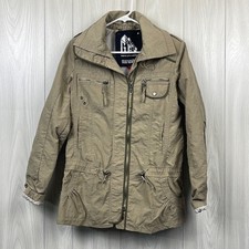 Get Womens Jacket Medium Tan Outdoor Utility Hiking Zip Up Tactile Nylon