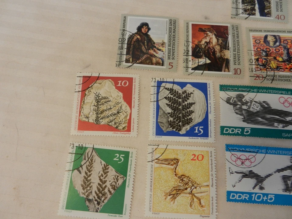 Lot of 22 East Germany Stamps 1968-1969, 1971, 1973 Art, Fossils, Sports, More - Image 4 of 4