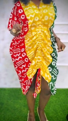 Ankara 3 tones  Gown with drawstring in front to style, In Size 16.