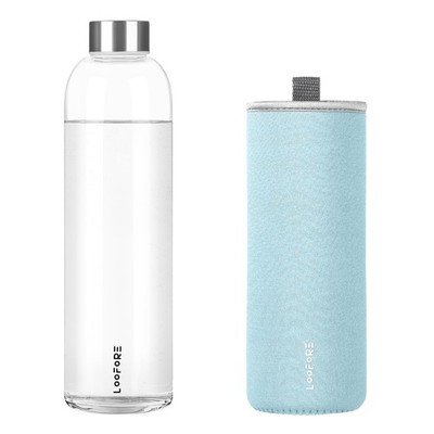 Glass Water Bottles 32 oz, 1 liter Glass Drinking Bottles with Lids, Large Re...
