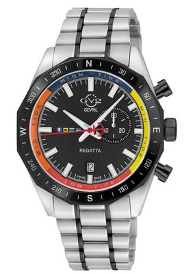 GV2 By Gevril Men's 42705B Regatta Swiss Black Dial Stainless Steel Watch