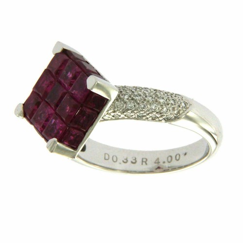 Quadratischer Ring 18 Karat Weißgold 0,45 ct Diamanten & unsichtbarer 5,05 ct Rubin »R1056 - Bild 4 von 5
