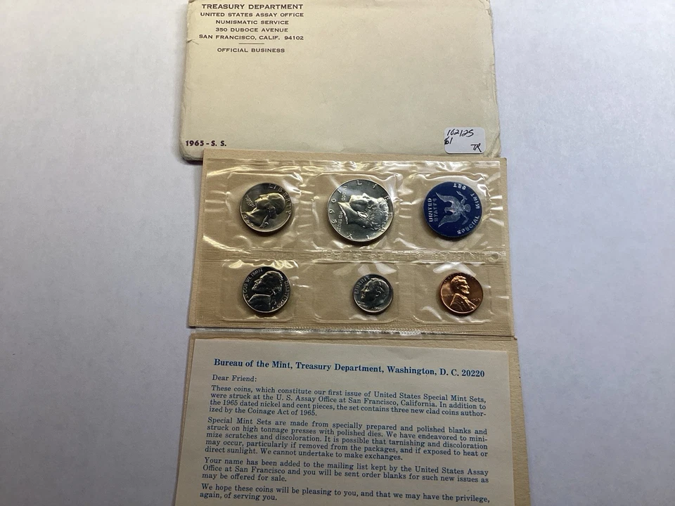 1965 Special Mint Set 5 Coins Original Packaging with Silver Kennedy 102125 61tr - Image 2 of 4