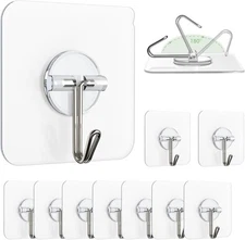 Adhesive Wall Hooks for Hanging, Clear Removable Window Hooks 13 lb Stainless St