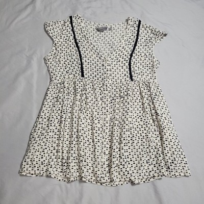 Anthropologie Vanessa Virginia Ladder Lace Black And White Tunic Top Size Medium