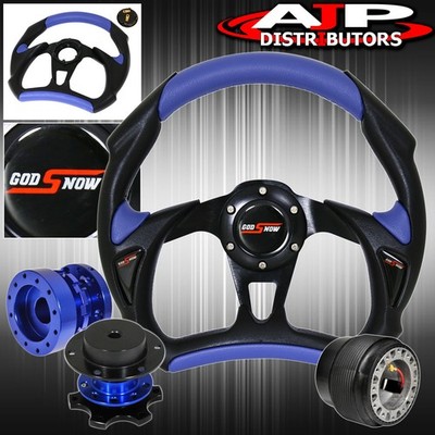Pvc Leather Battlestyle Steering Wheel+Quick Release+Blue Extender 89-05 Eclipse