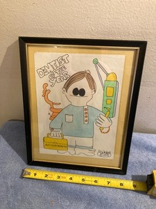 VINTAGE 1975 DENTAL OFFICE FRAMED WALL ART DENTIST OF THE YEAR SIGNED M. WESLEY