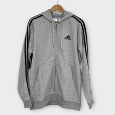 Adidas 3 Stripe Fleece Full Zip Hoodie Men s Size Large Medium Gray Heather New