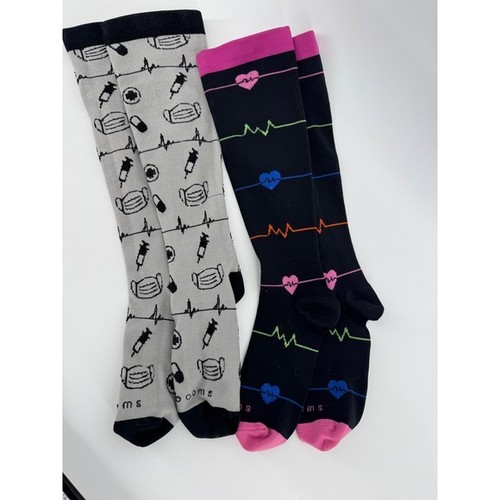 Compression Socks Medical Nurse Doctor Heartbeat Mask Syringe Print Knee High L