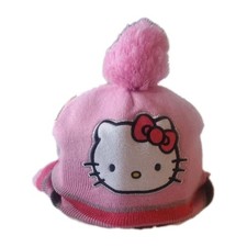 Hello Kitty Winter Hat Beanie Pink Girls Youth One Size Pom Pom Ear Flaps