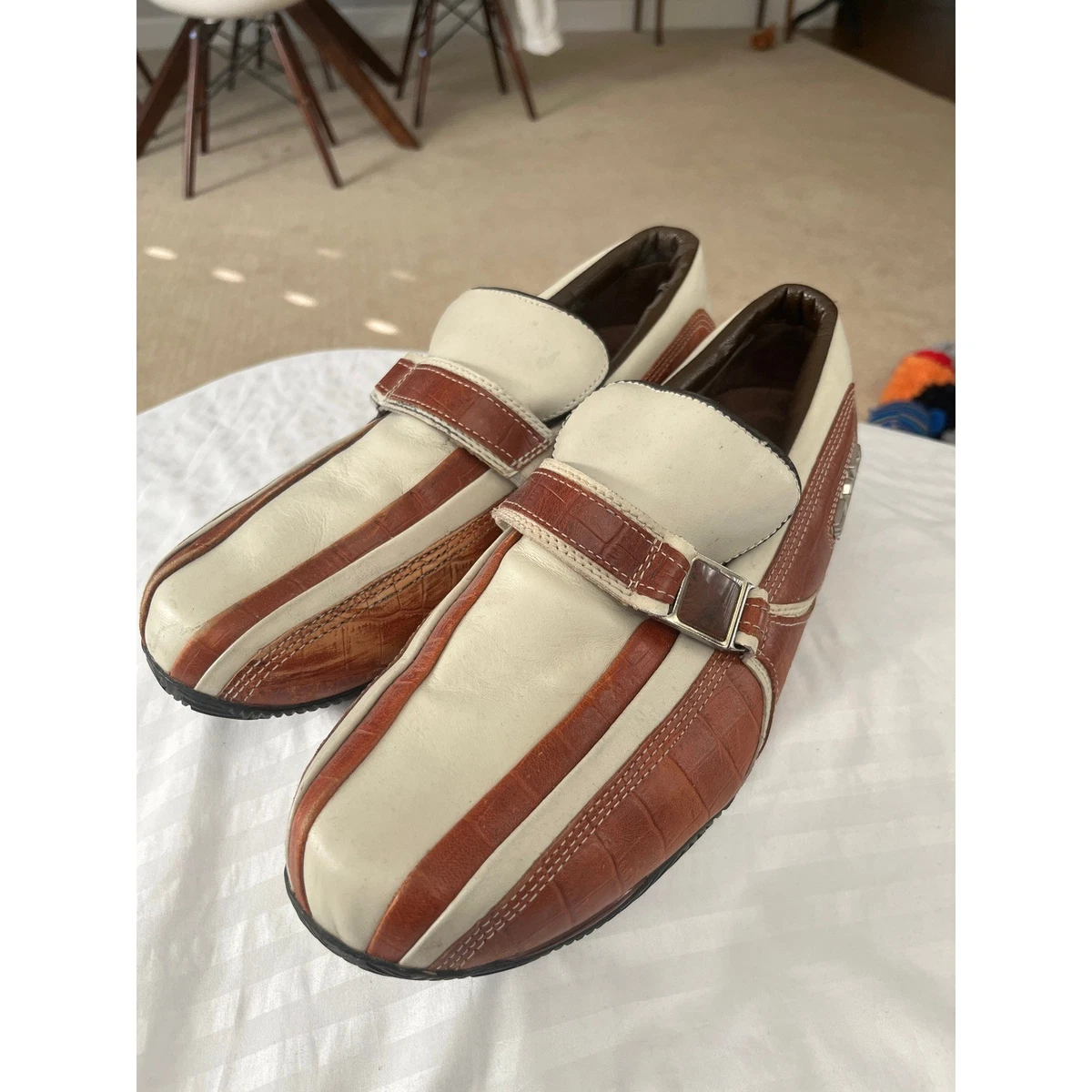 310 Motoring Bastide Men Brown Cream Croc Leather Loafers SN 31127 Size 12 310 Motoring Casual Shoes for Men with Upper Leather for  main image 2