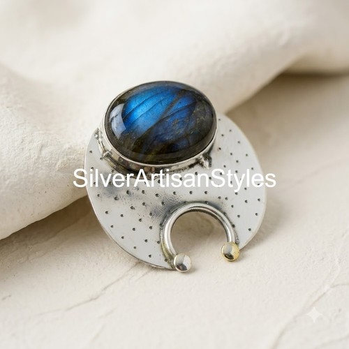 Natural Labradorite Pendant 925 Sterling Silver Handmade Boho Statement Jewelry