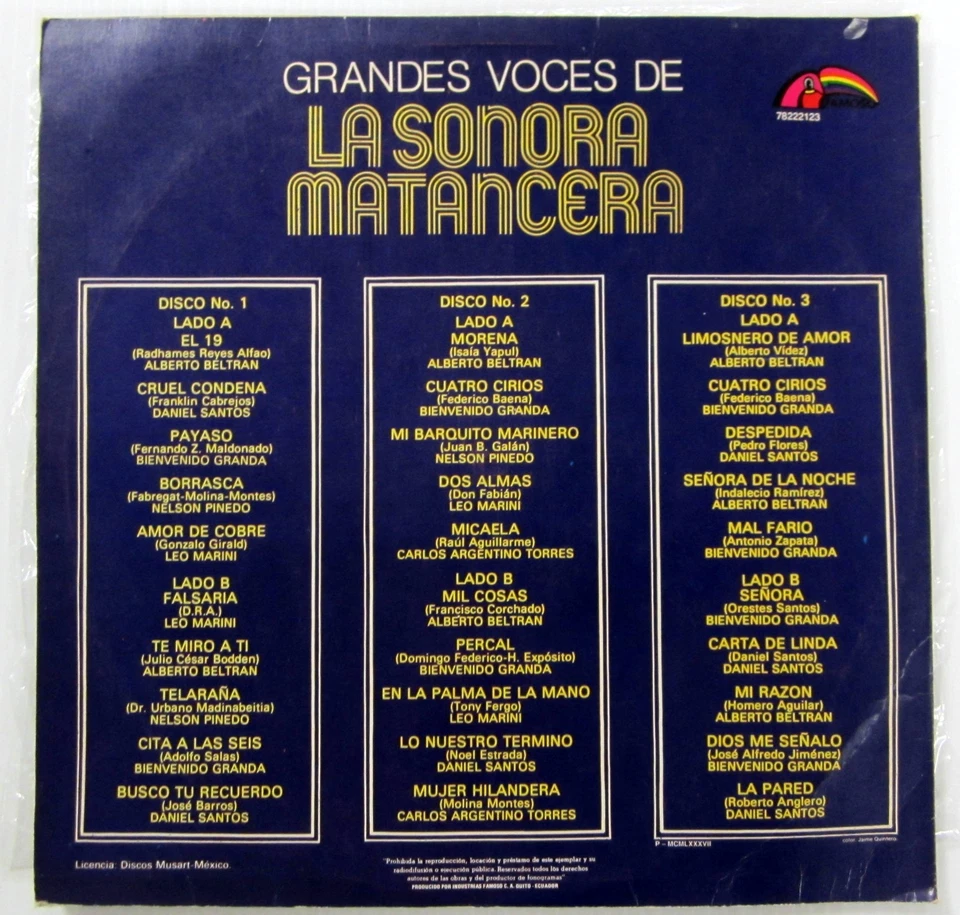 Grandes Voces De La Sonora Matancera 3xLP 1986 Compilation VG++ Triple vinyl - Image 4 of 4