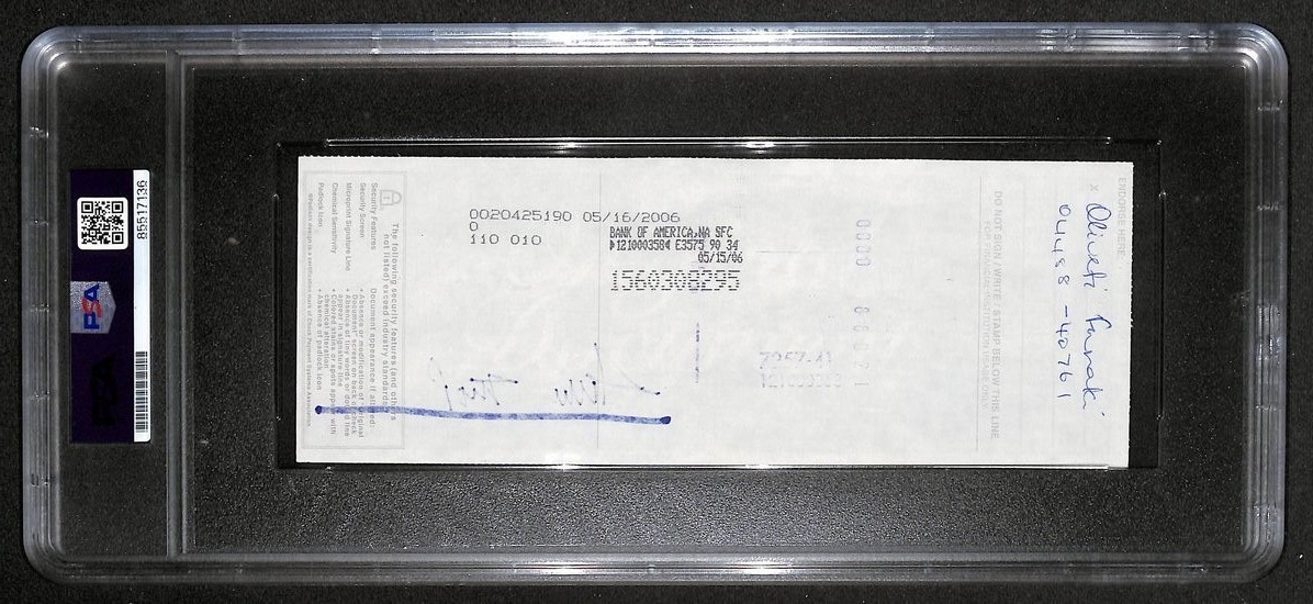 Willie Mays HOF Signed/Auto 2006 Bank Check PSA/DNA NM-MT 8   209071 view 2