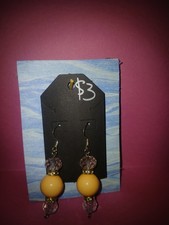 Yellow & Pink Round Glass Bead Dangle/Drop Ho...