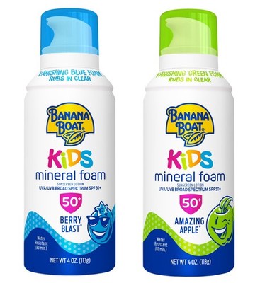 Banana Boat Kids Mineral Foam Sunscreen 4 oz Berry Blast / Amazing Apple