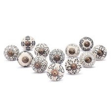 12 Off White Ceramic Cabinet Knobs, Handmade Drawer Pull Handles Set