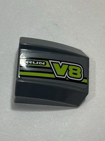 LEGO&reg; 30602pb037R Slope, Curved 2 x 2 Lip with 'RUN' and 'V8' Dark Bluish Gray