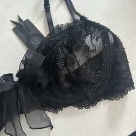 Victoria's Secret Designer Swarovski Crystal Black 36B Bra & L Thong Set