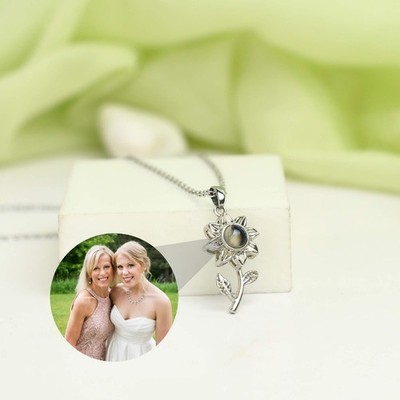 Sunflower Photo Projection Necklace Custom Picture Silver Gold Jewelry Gift Mom