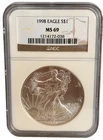 1998 American Silver Eagle $1 Dollar Coin One Troy Ounce 0.999 Fine NGC MS69