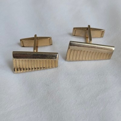 VTG Gold Ribbed Geometric Toggle Cufflinks Unbranded OS Mens Gold Formal Wedding