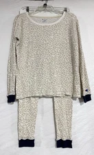 Champion Women Sz Medium Cotton Top & Pants Thermal Leopard Pajama Set