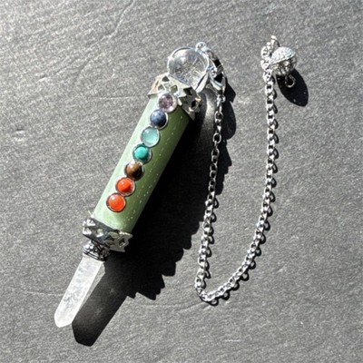 7 Chakra Green Adventurine Crystal Healing Pendulum Quarts Pointer with Chain