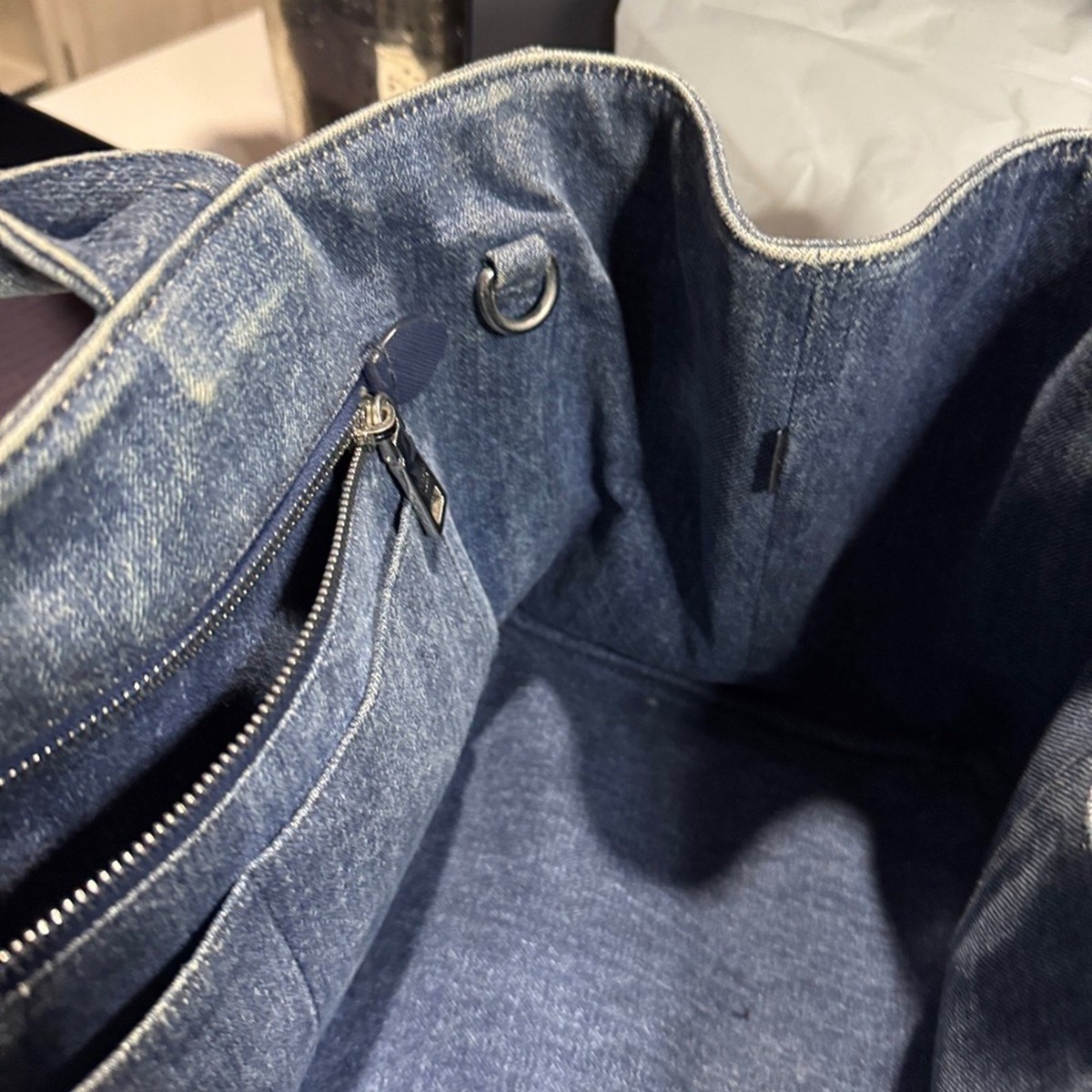 Prada Canapa studded with sparkly bling Blue Denim Studded Tote