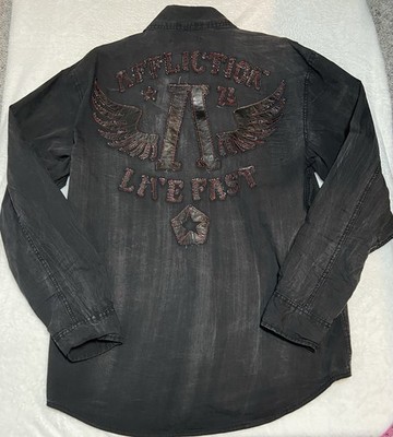 Affliction Black Premium Men's 2X Black Embroidered Button-Up Shirt