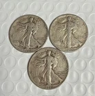 3 Walking Liberty 90% Silver Half Dollars ~1.085 troy ounces of silver