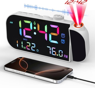 Projektionswecker mit Radio Digitaluhr mit 180° drehbarem Projektor...