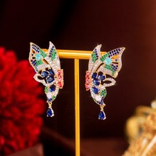Women Statement Butterfly Earrings Dangle Drop Gold Plated Zircon Bridal Jewelry