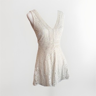 francesca's Ivory Lace Fit & Flare Sleeveless Short Dress, Size S, Regular