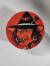 RARE Vintage Halloween Tin Litho NOISE MAKER Witch 4" Cohn Wood Handle