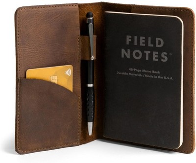 Leather Field Notes Cover, Leather Notebook Cover 3.5 x 5.5 in. with Card and