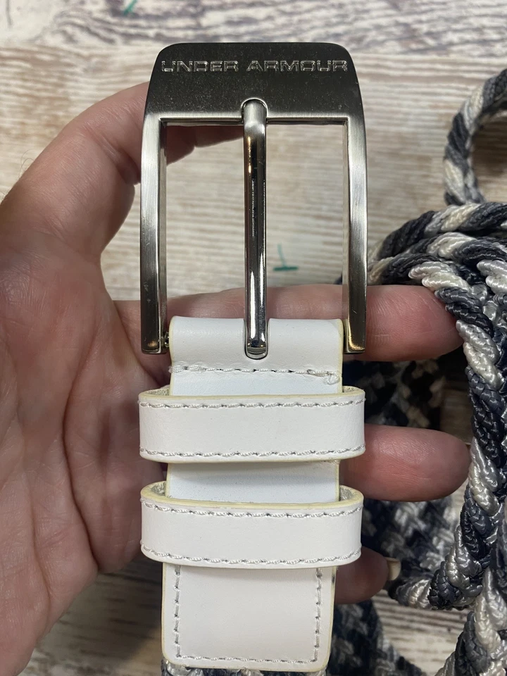 Cinturón Trenzado Under Armour Adulto Negro Blanco Cepillado Tejido Blanco Cuero Cuadros Foto 4 de 4