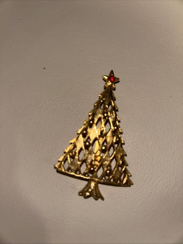 Lot Of 2 GOLD TONE CHRISTMAS TREE BROOCH PIN with STAR ON TOP silver believe - Picture 3 of 4
