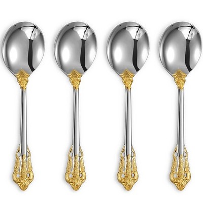 Gorgeous round Soup Spoon, Set of 4, 18/10 Stainless Steel, Luxury Bouillon Spoo