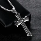 Men Cross Pendant Necklace Stainless Steel Multilayer Lord's Prayer Chain 24"