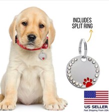 Custom crystals Pet ID Tag Personalized Rhinestones Cat Dog Tag Sparkling Paw