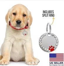 Custom crystals Pet ID Tag Personalized Rhinestones Cat Dog Tag Sparkling Paw