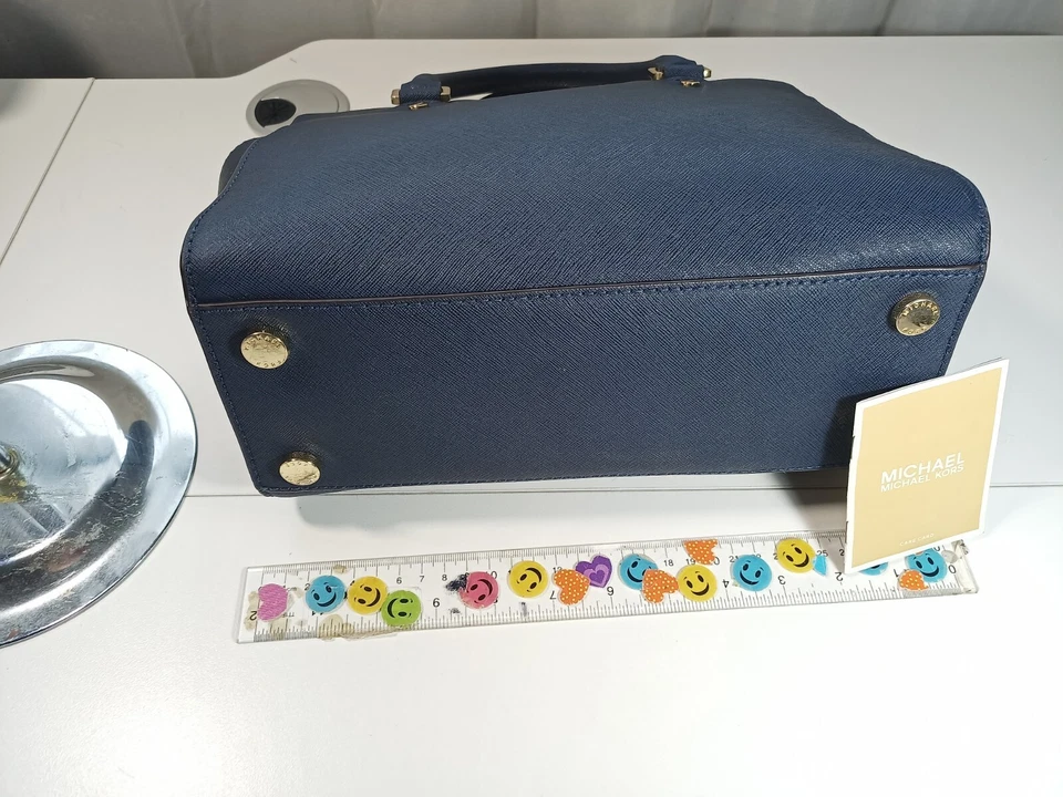 Michael Kors Selma Medium Navy Satchel Solid PVC Gold Plated Hardware - Image 4 of 4