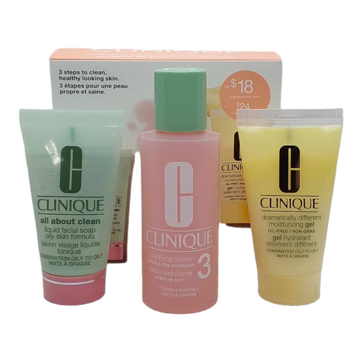 Clinique Skin School Cleanser Refresher lotion Moisturizer Set of