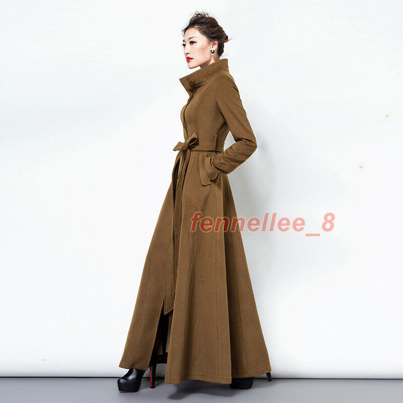 Women Ladies Maxi Long Full Length Belted Coat Single Breasted