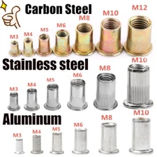 200PCS Rivet Nut M3-M12 Flat Head Rivnut Threaded Insert Nuts Set for Furniture