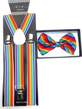 New GAY LESBIAN Rainbow SUSPENDERS and BOW TIE COMBO SET LGBT Adult USA SELLER