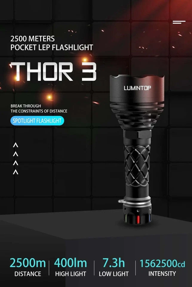 Linterna de bolsillo Lumintop Thor 3 Ragnarok 400 lúmenes 2500 m lanzamiento LEP Foto 4 de 4
