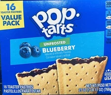 Kellogg's Pop Tarts UNFROSTED BLUEBERRY Toaster Pastries 16 Count 27 oz Box